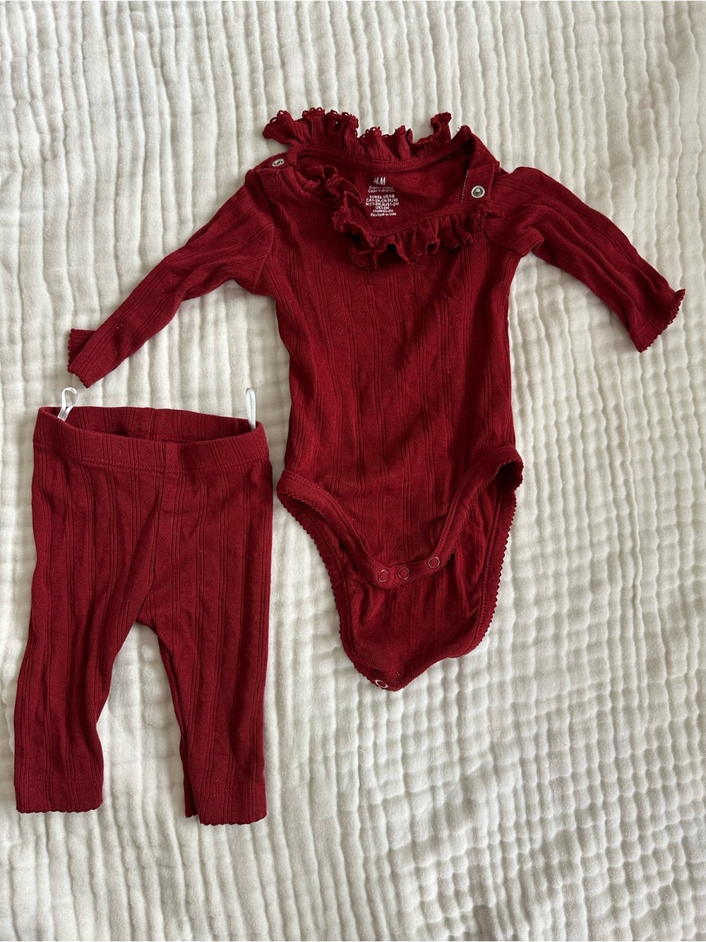 H&M Pointelle Red Baby Bodysuit & Pants Set